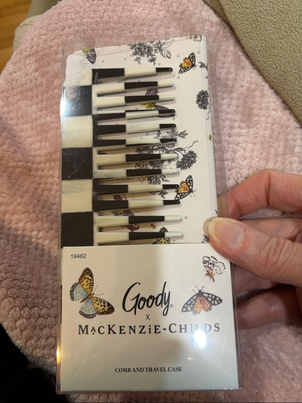 MacKenzie-Childs White Butterfly & Black Accent Comb Set with case.